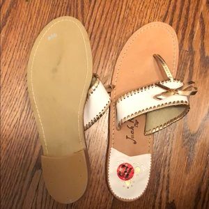 White and gold Jack Rogers flip flops